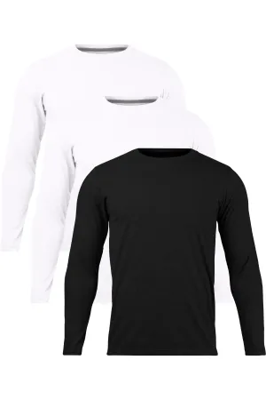 3-Pack Gender-Neutral Long Sleeve White-White-Black T-Shirts | Organic Cotton, Soft & Durable Essentials