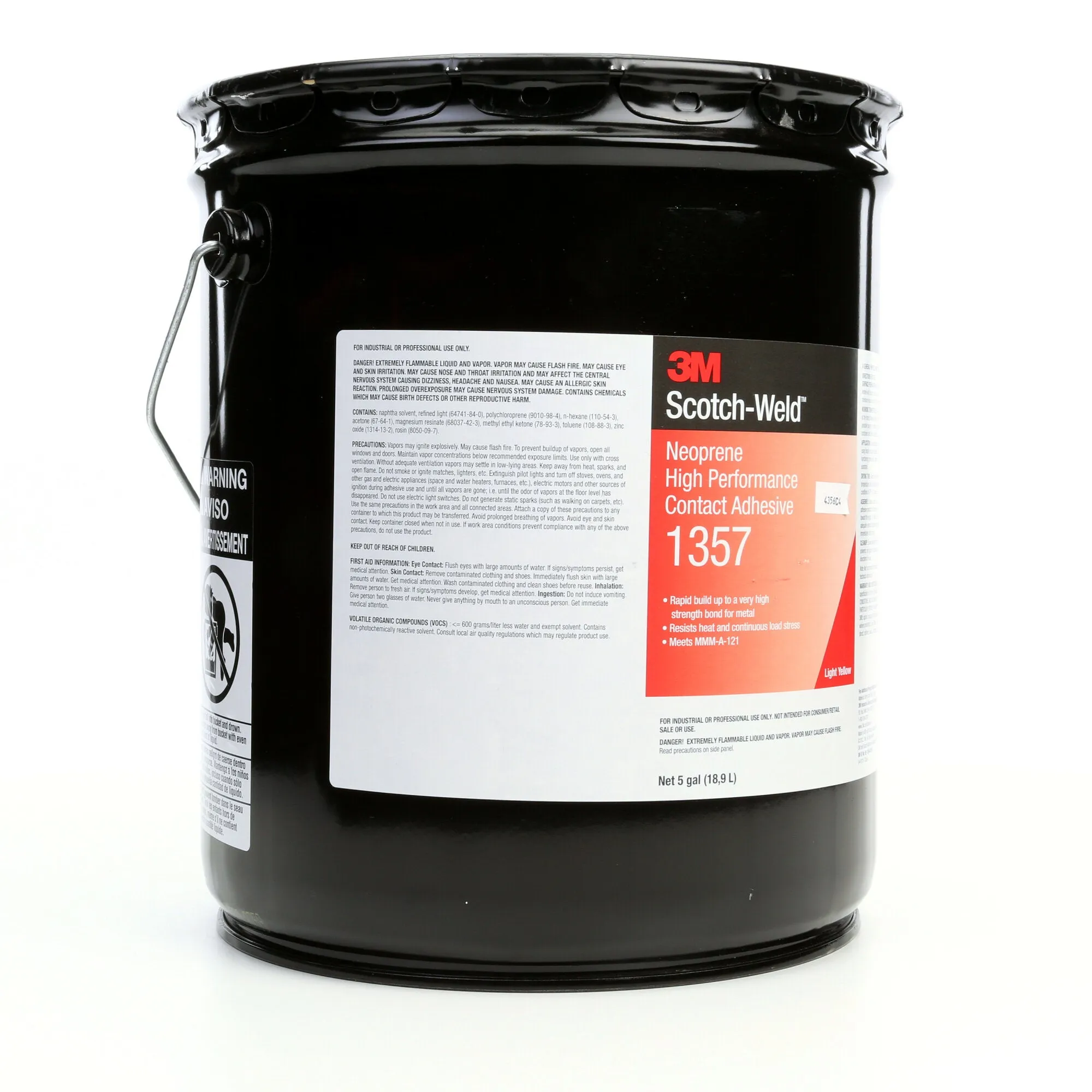 3M Neoprene High Performance Contact Adhesive 1357, Light Yellow, 5Gallon