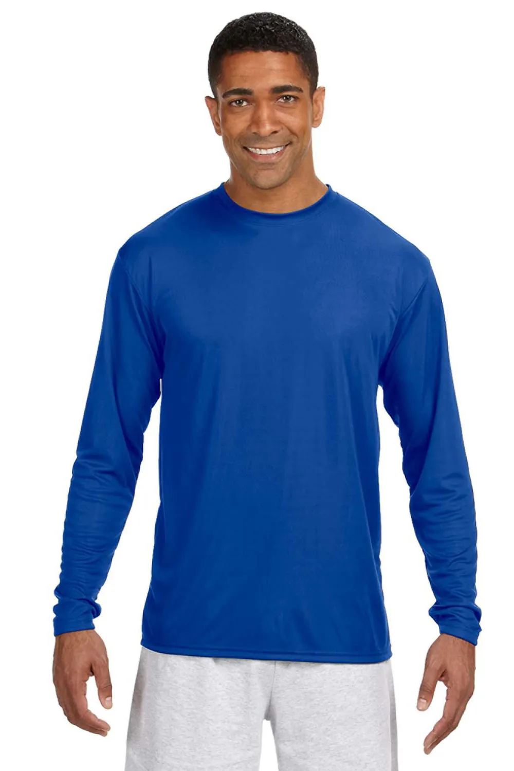 A4 Mens Performance Moisture Wicking Long Sleeve Crewneck T-Shirt - Royal Blue