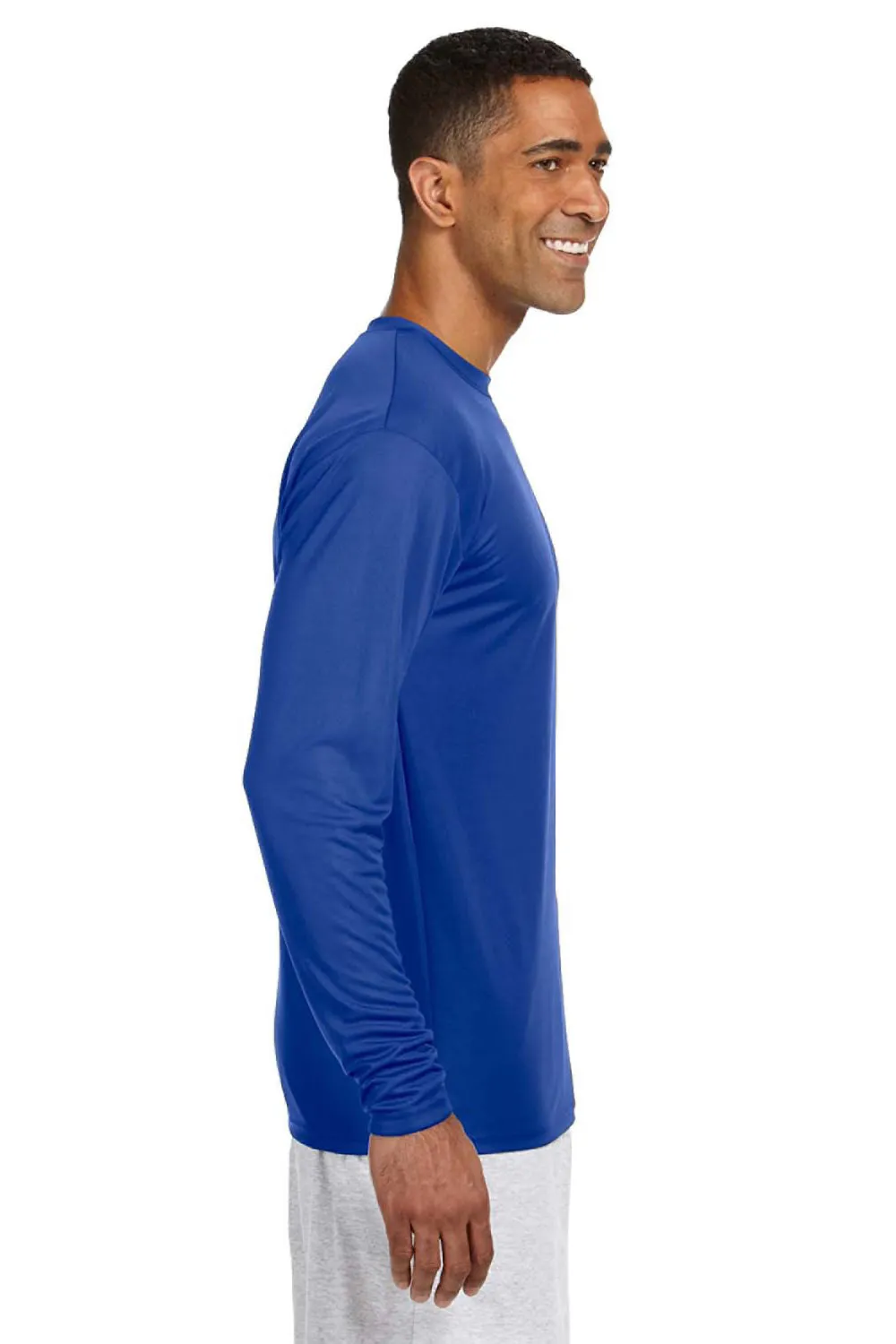 A4 Mens Performance Moisture Wicking Long Sleeve Crewneck T-Shirt - Royal Blue