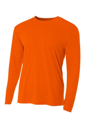 A4 Mens Performance Moisture Wicking Long Sleeve Crewneck T-Shirt - Safety Orange