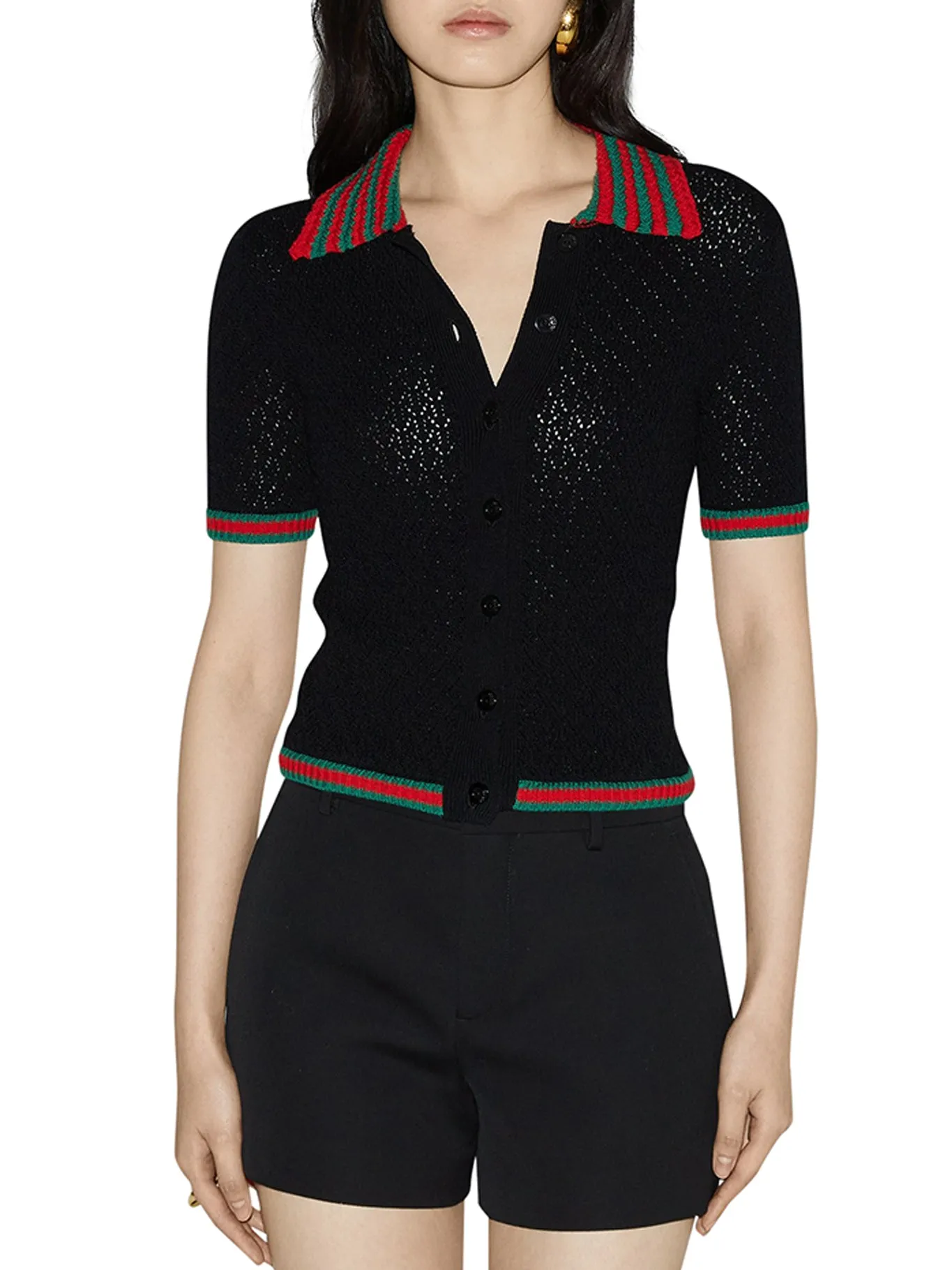 COTTON LACE POLO SHIRT WITH WEB PATTERN