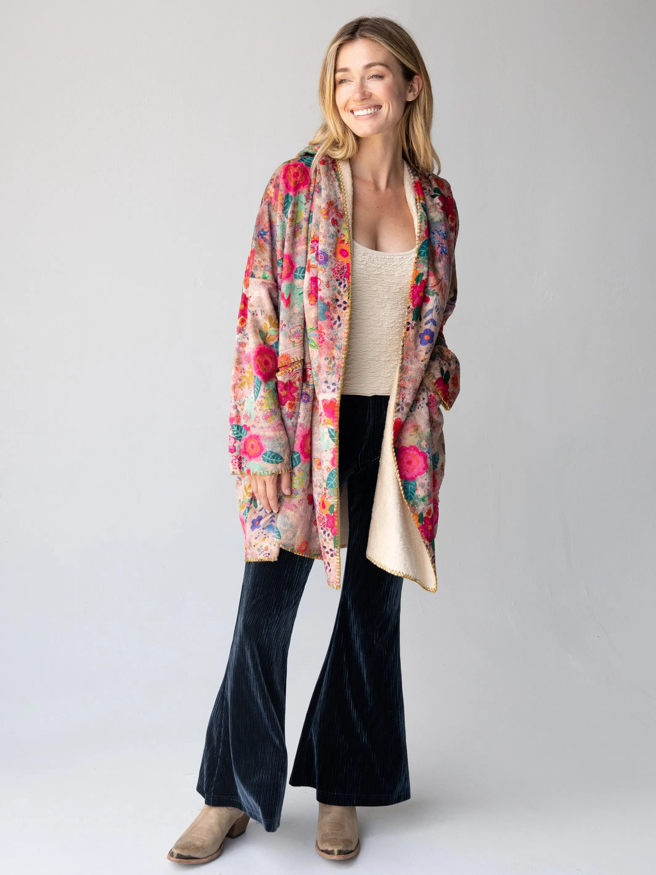 Cozy Blanket Kimono - Taupe Ditsy