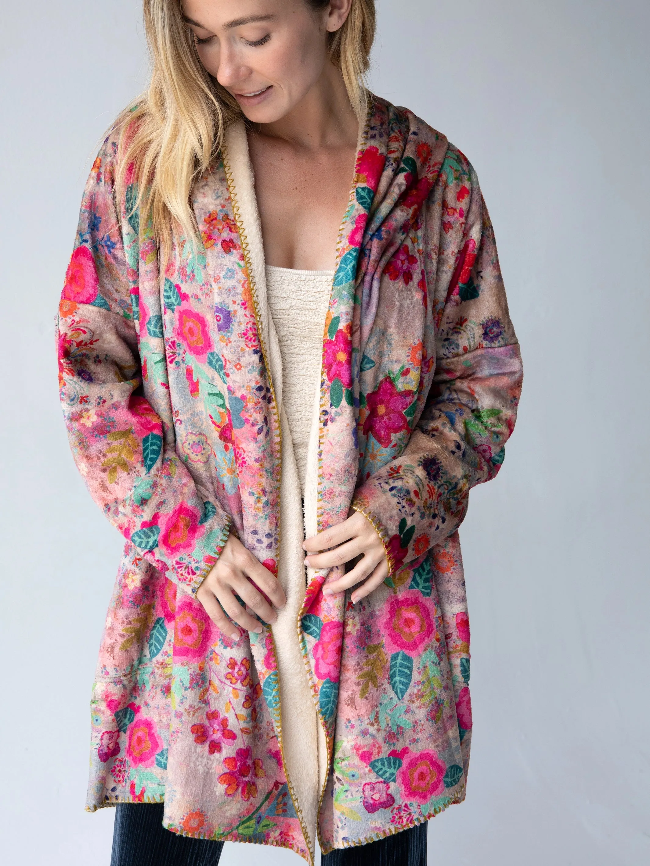 Cozy Blanket Kimono - Taupe Ditsy