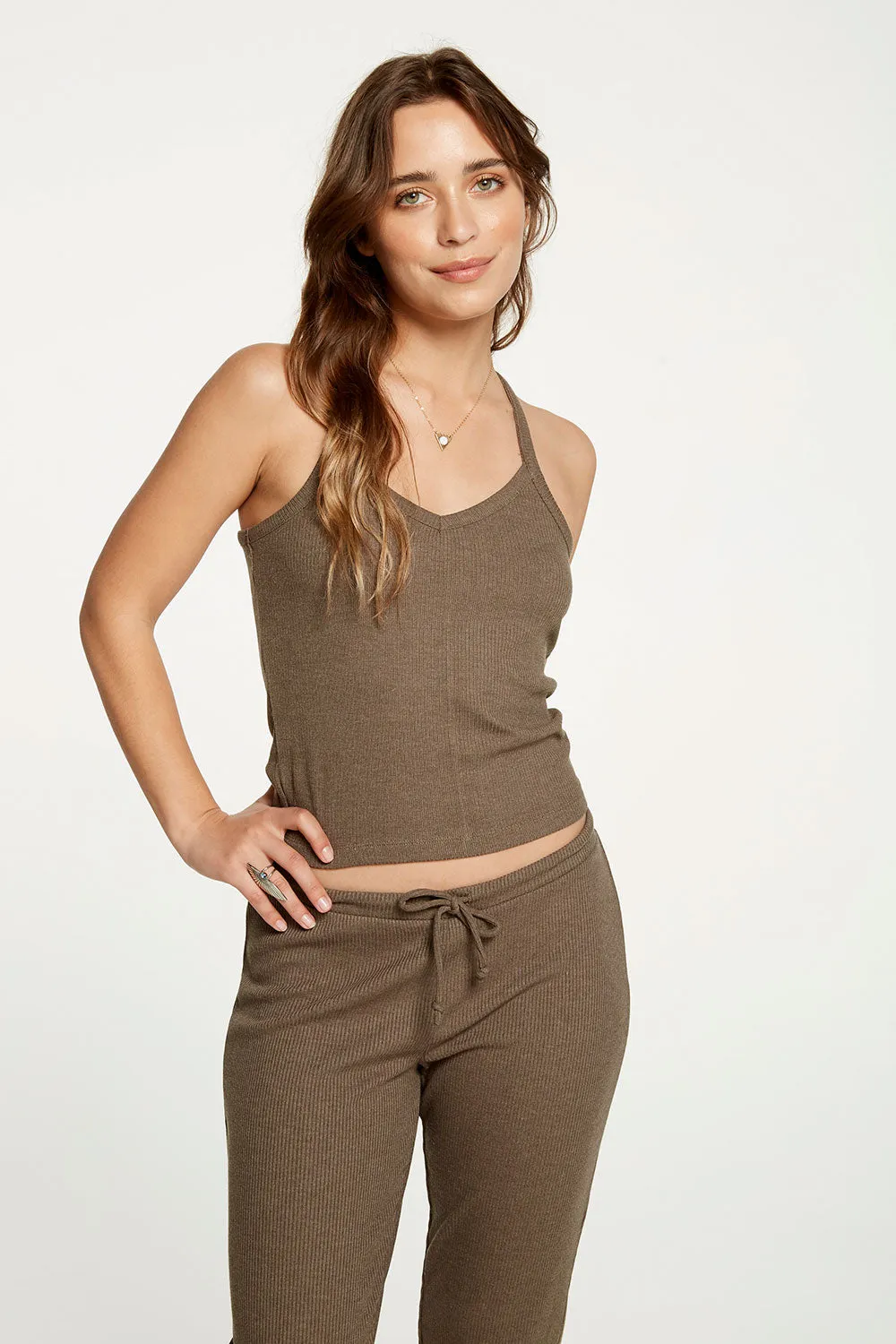 Cozy Rib Cropped Double V Cami