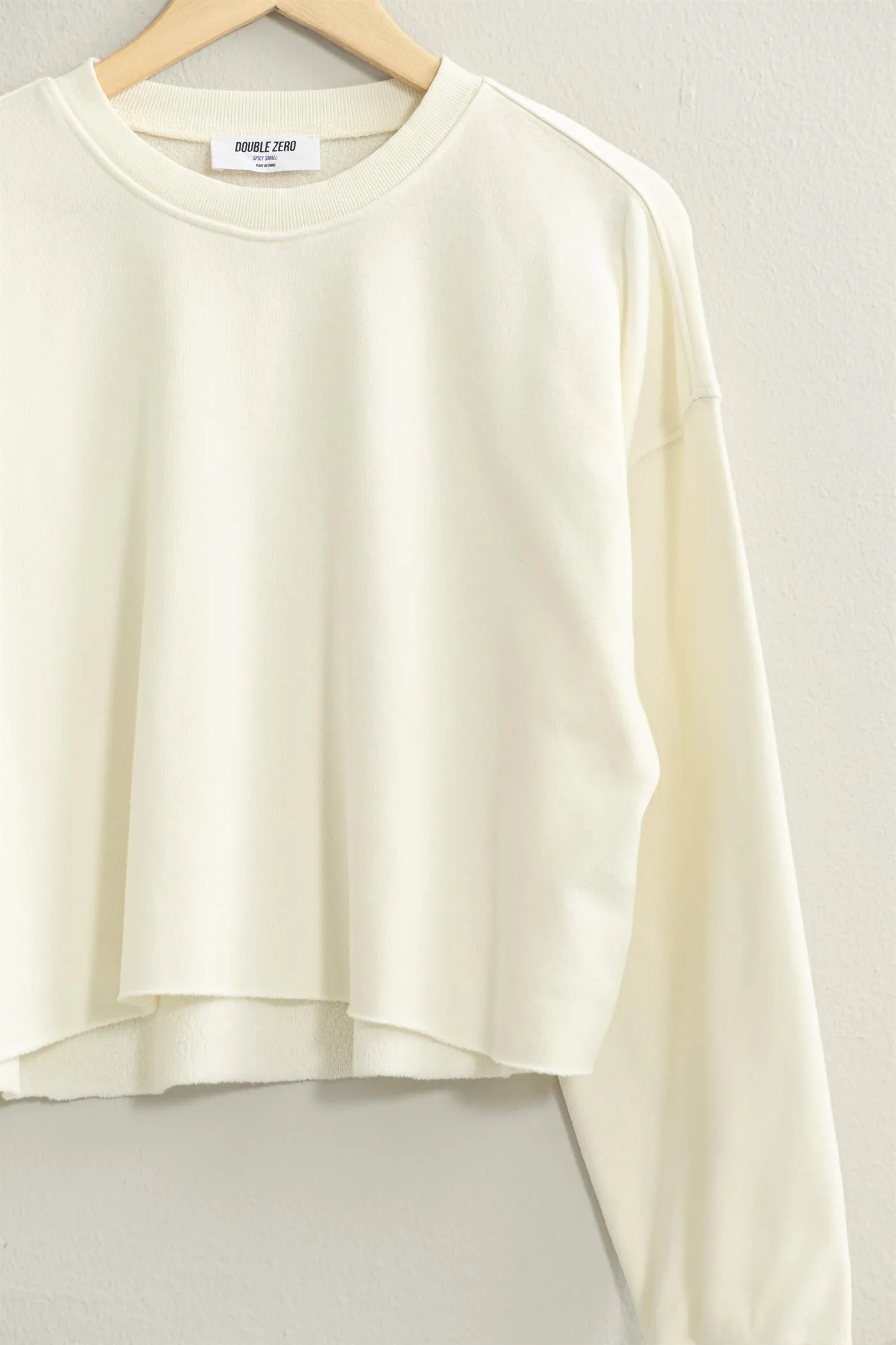 Cropped Crewneck Sweatshirt with Raw Hem