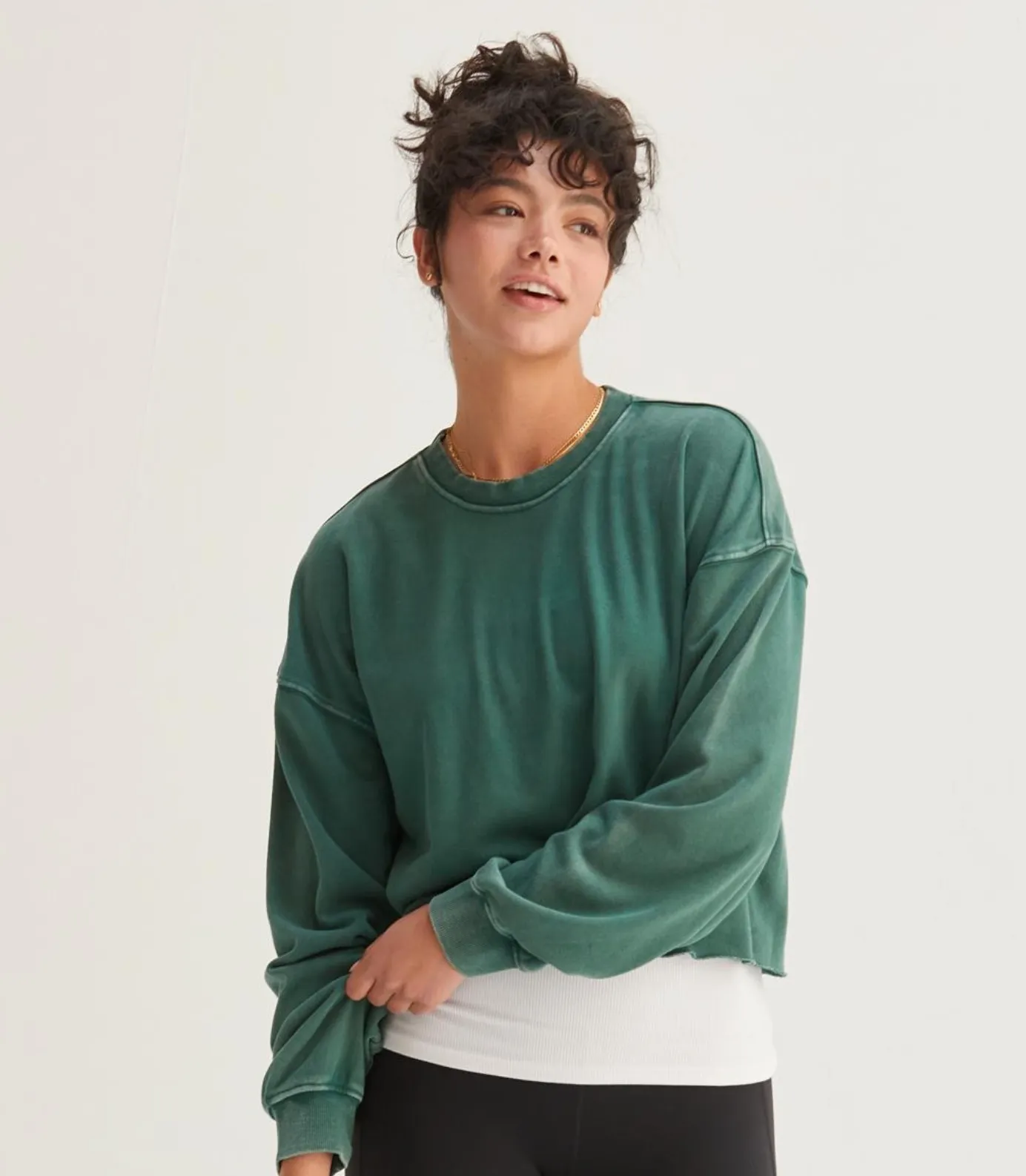 Cropped Crewneck Sweatshirt with Raw Hem