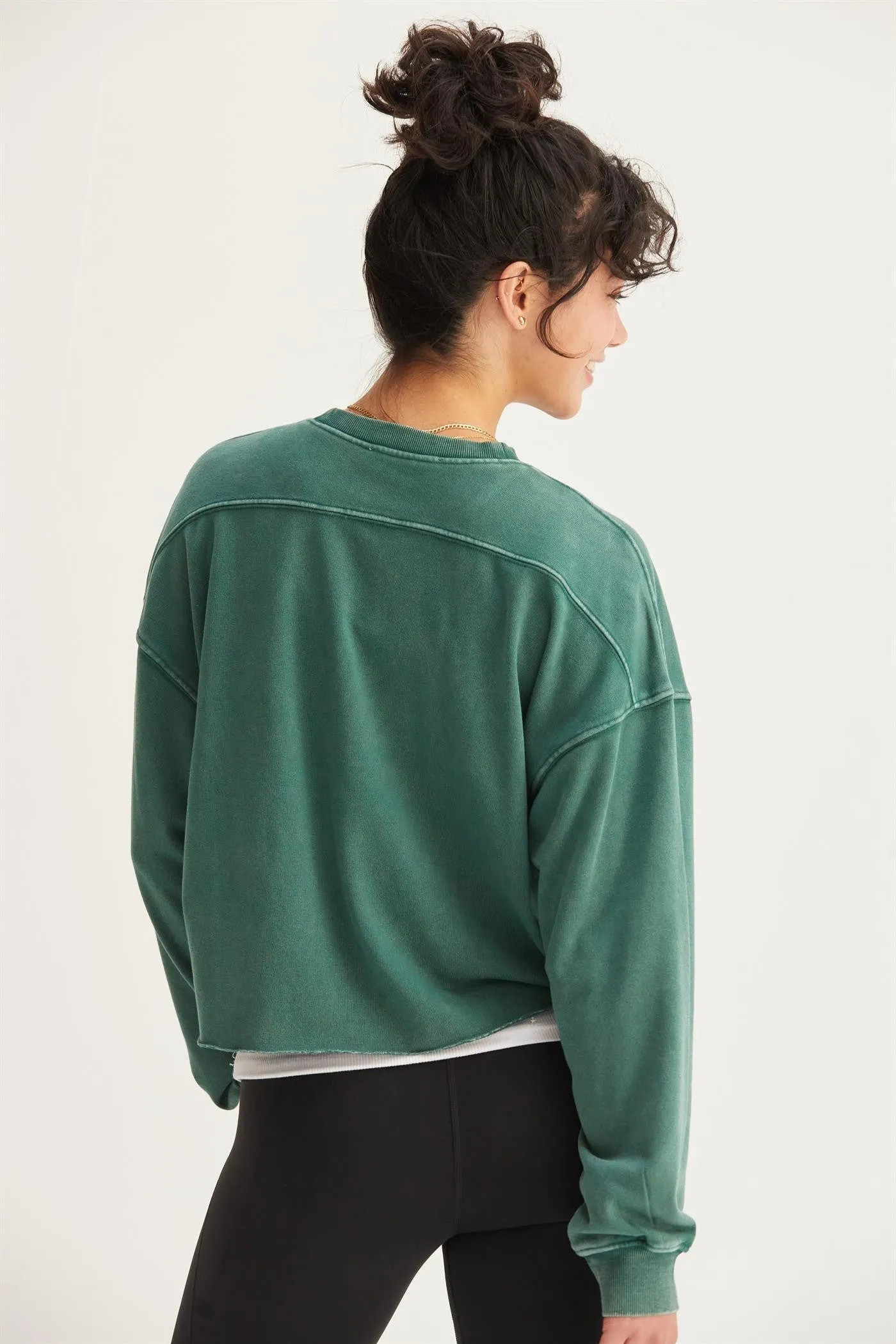 Cropped Crewneck Sweatshirt with Raw Hem