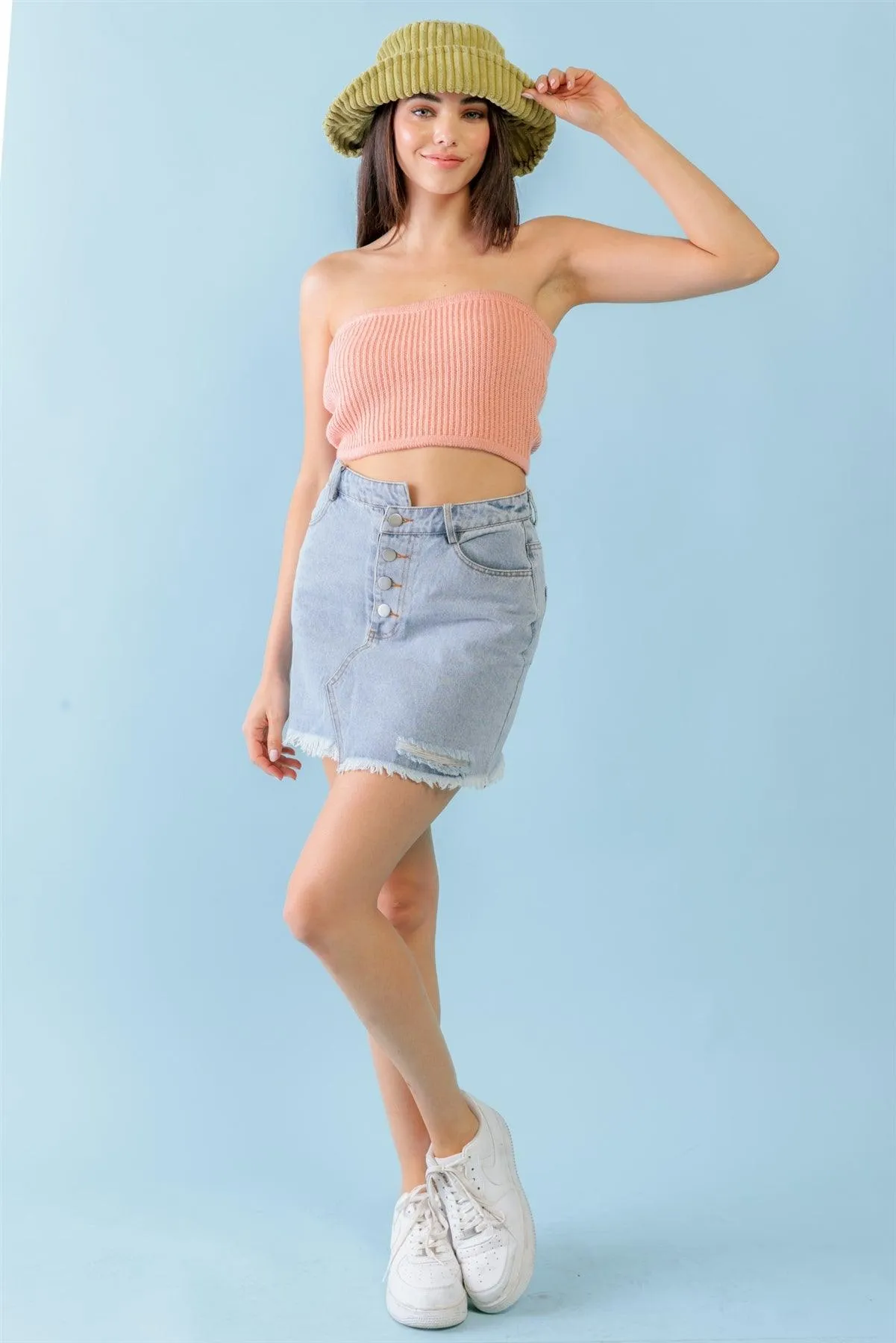 Dusty Peach Knit Strapless Crop Top /1-2-1