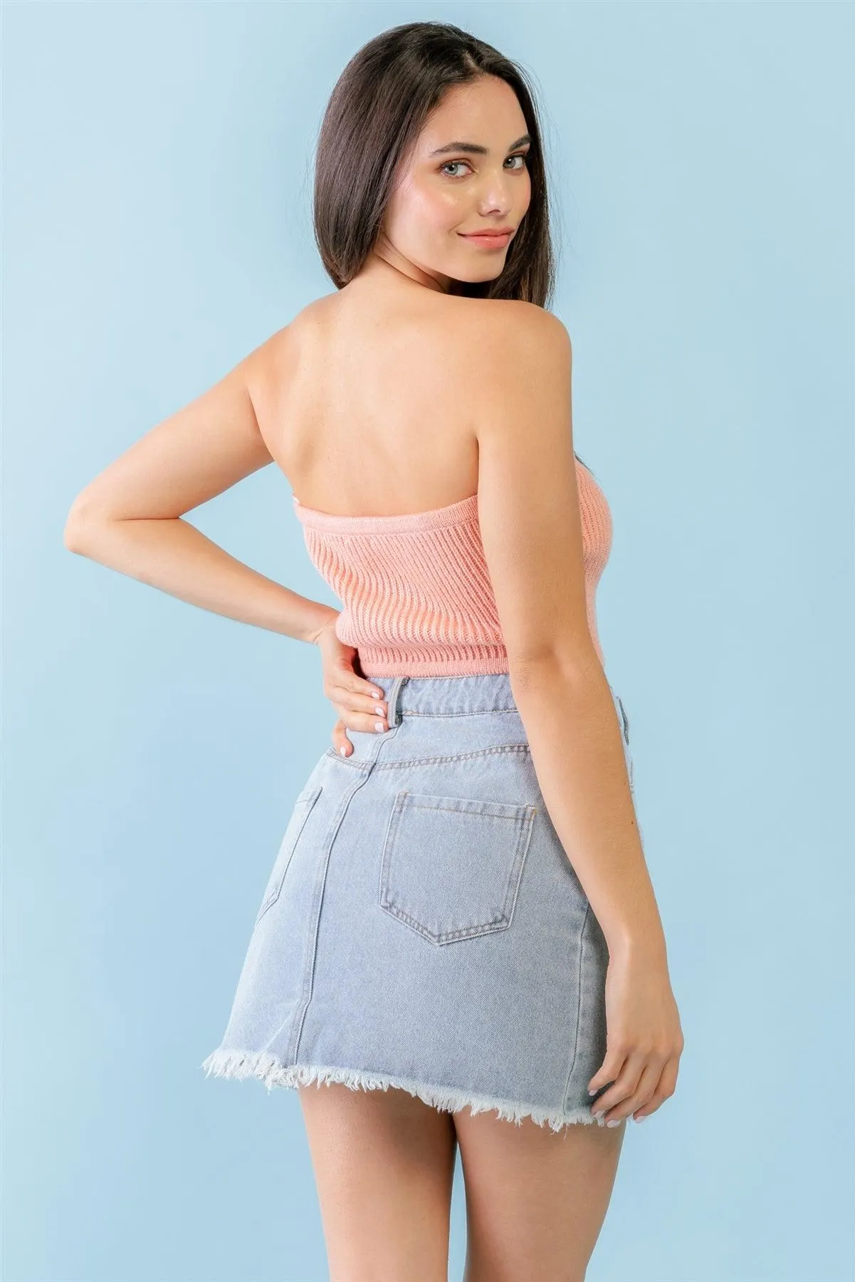 Dusty Peach Knit Strapless Crop Top /1-2-1