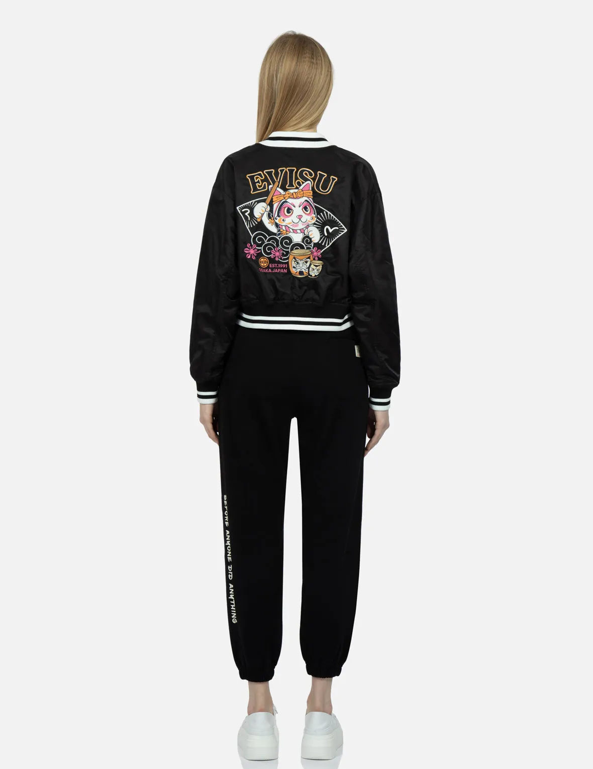 Fortune Cat Drumming Appliqué Souvenir Jacket