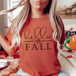 Hello Fall Black Comfort Color Wholesale Tee - Fast Shipping