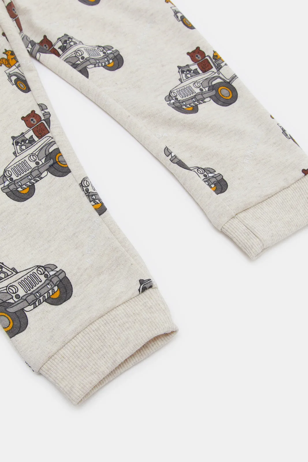 Infant Boys Beige Jeep Print Jogger Pants