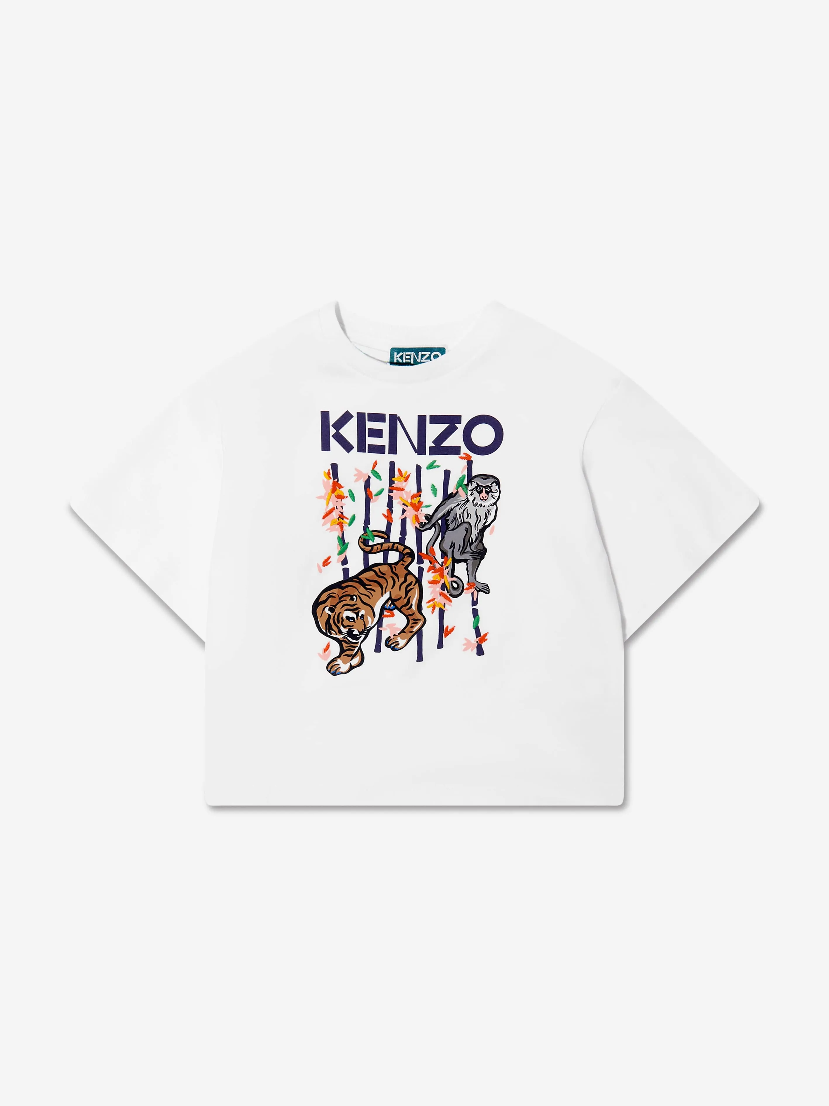 KENZO Girls Organic Cotton Cropped T-Shirt in White