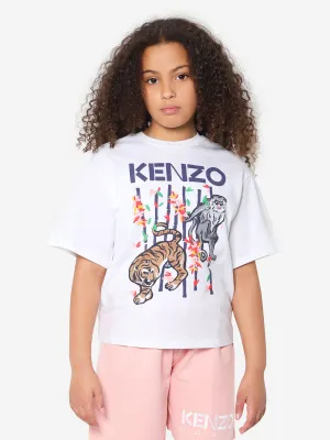 KENZO Girls Organic Cotton Cropped T-Shirt in White