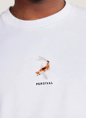 Koi Carp Oversized T Shirt | Embroidered Organic Cotton | White