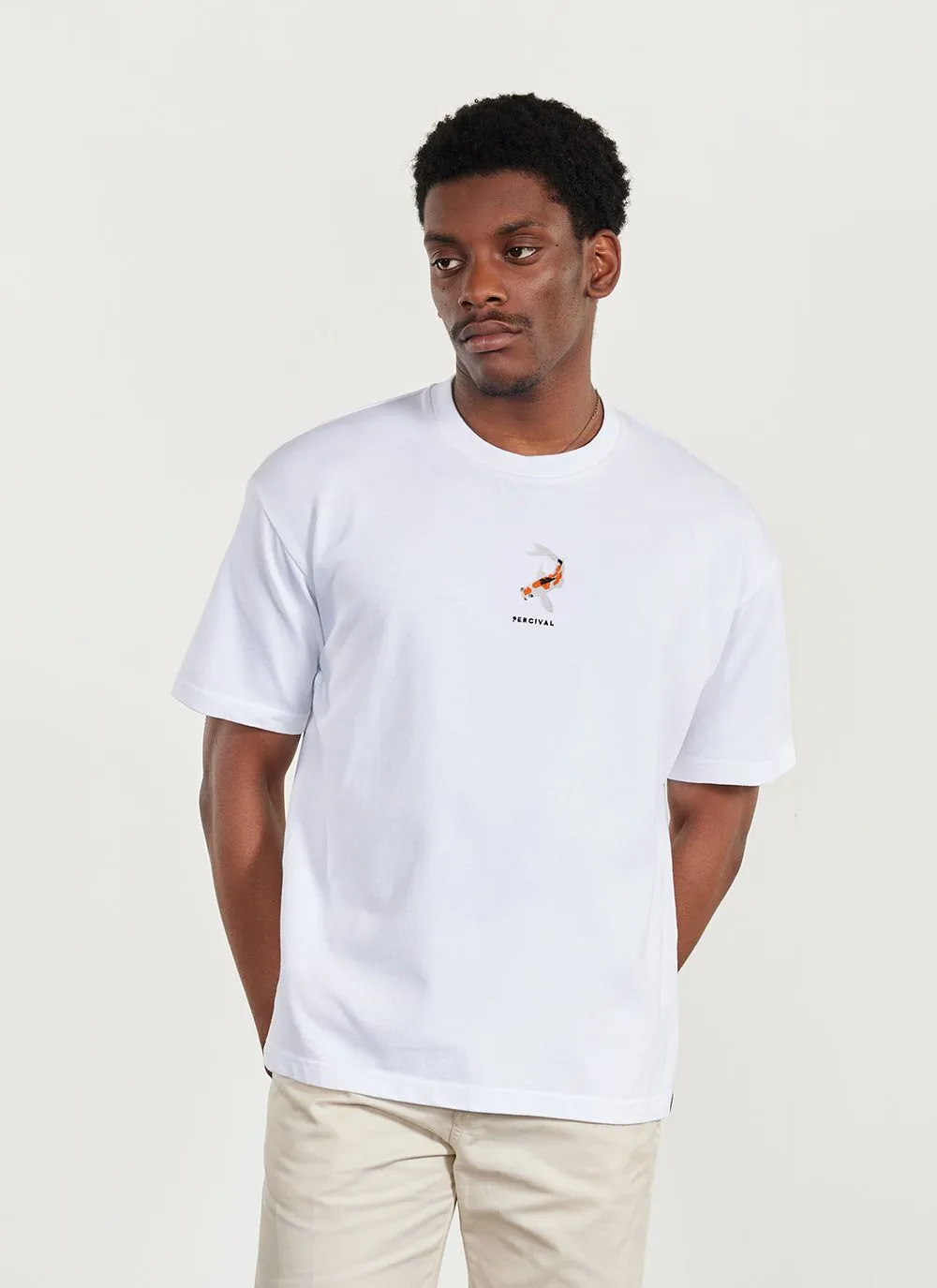 Koi Carp Oversized T Shirt | Embroidered Organic Cotton | White