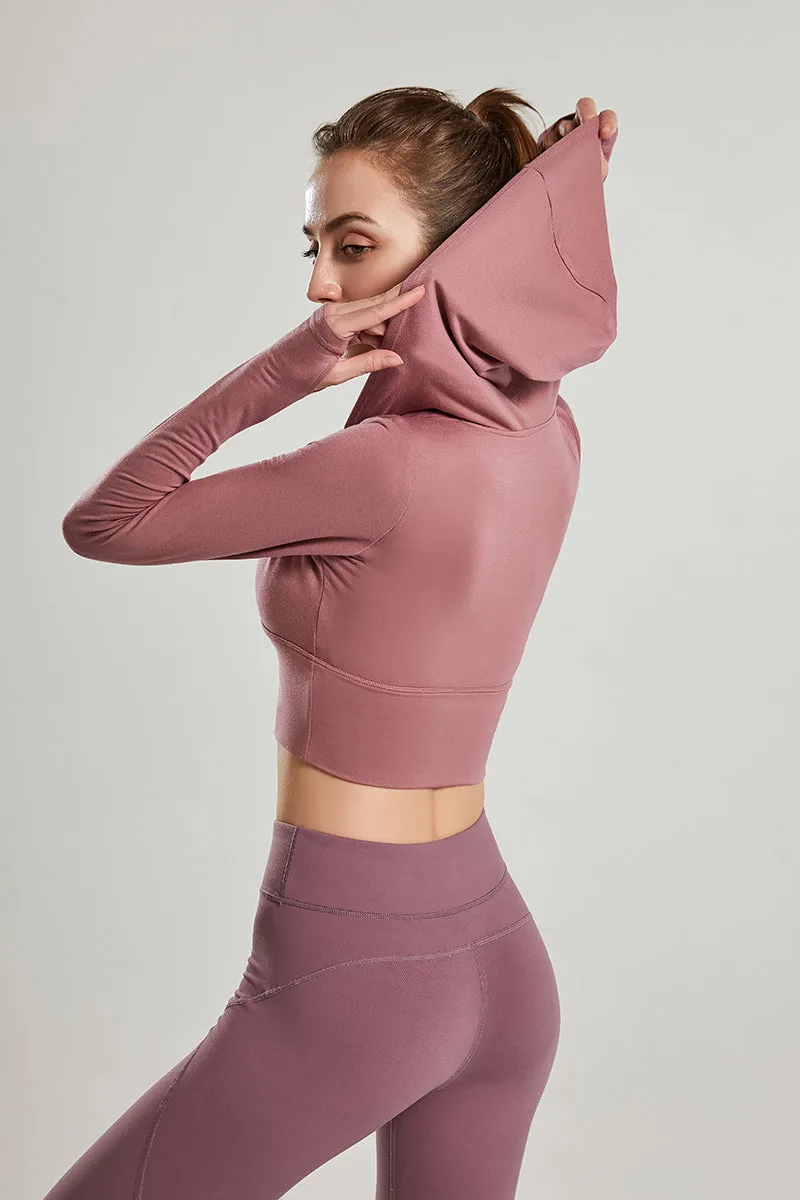 Long Sleeves V-Neck Cropped Hoodie