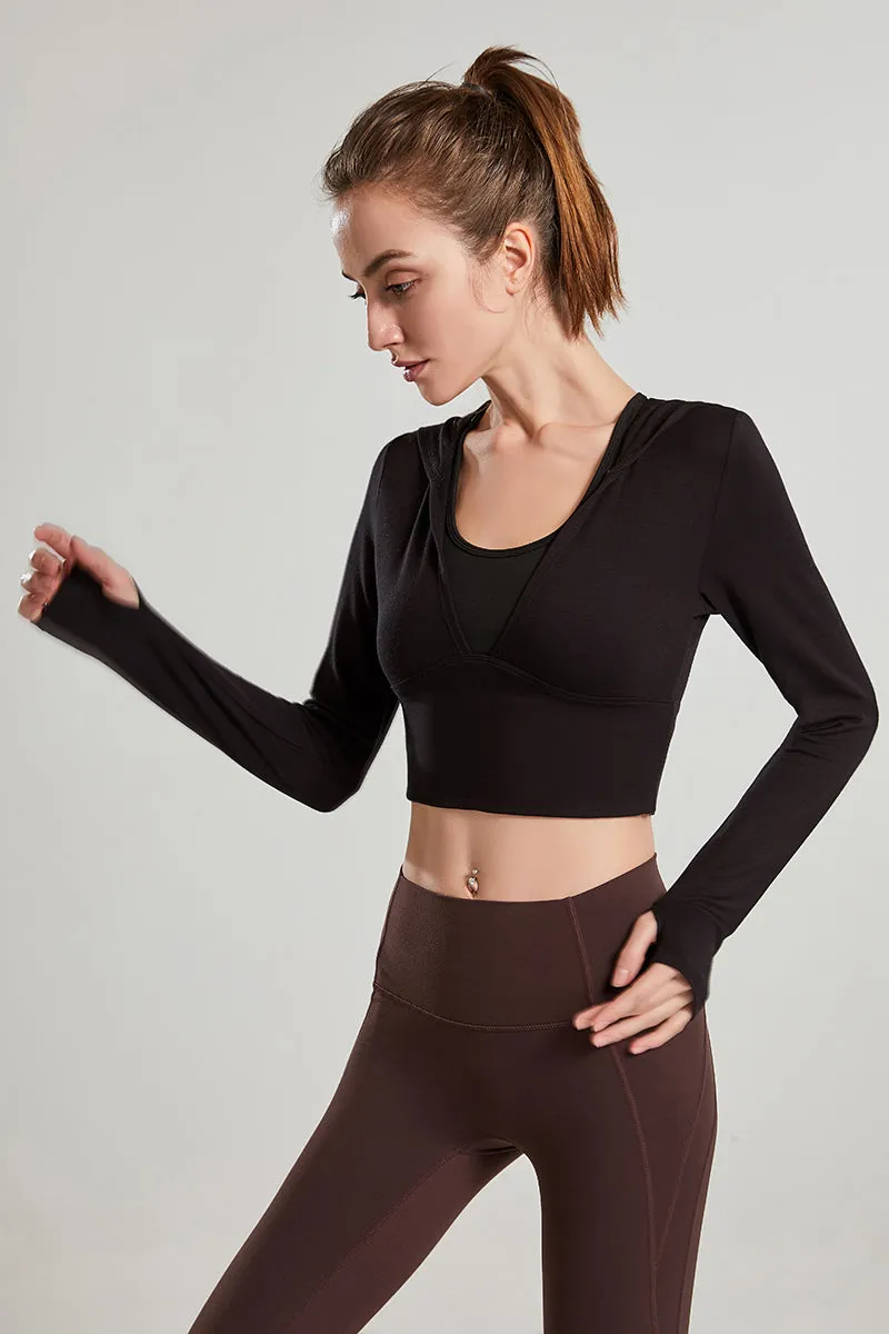 Long Sleeves V-Neck Cropped Hoodie