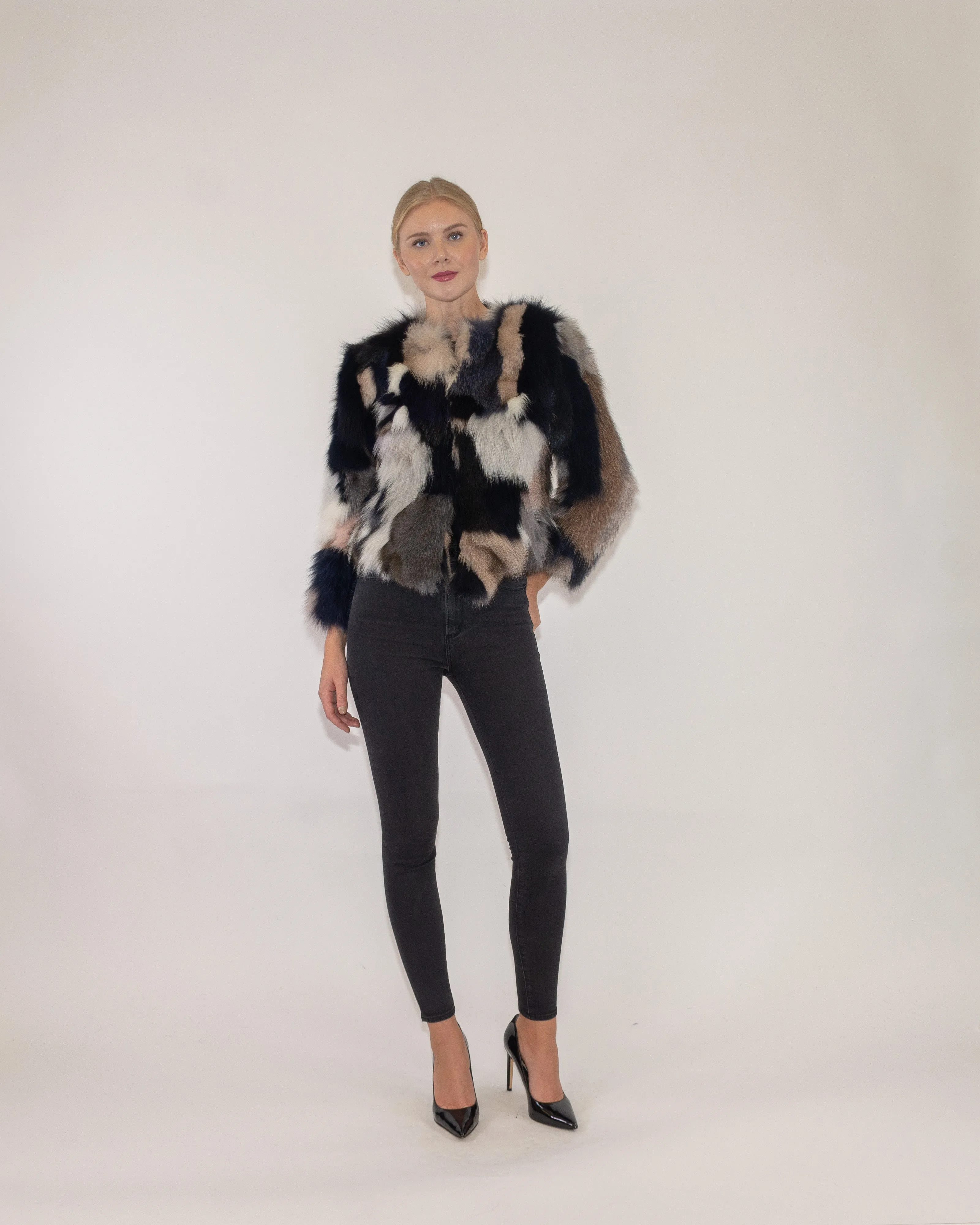 MIMI - Cropped Fur Coat with Color Blocks