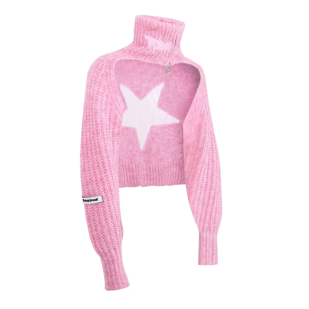 PINKSPINK Star Cropped Turtleneck Sweater - Black/Pink