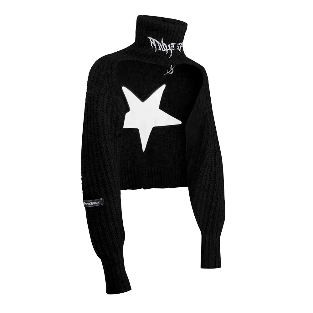 PINKSPINK Star Cropped Turtleneck Sweater - Black/Pink