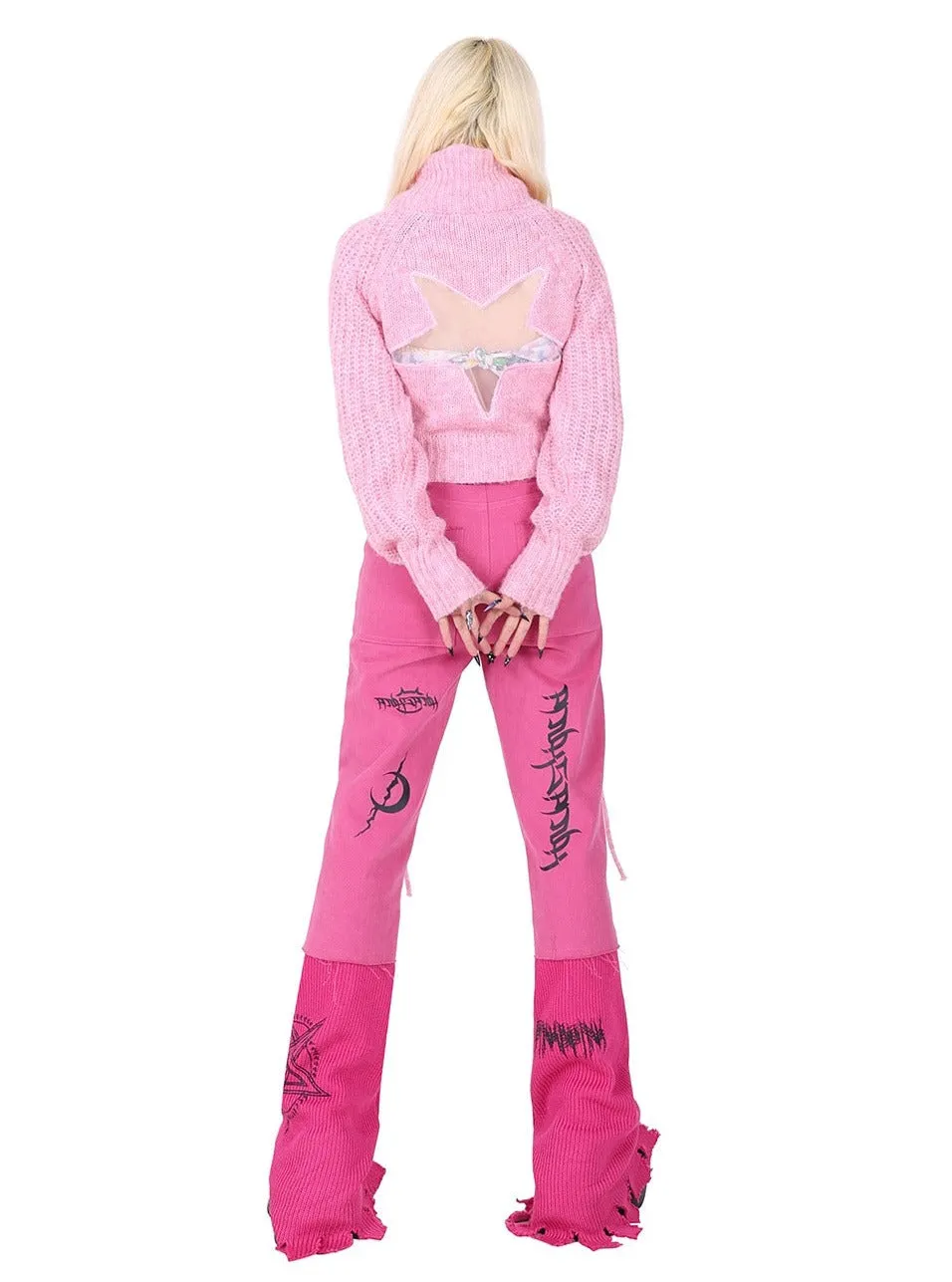 PINKSPINK Star Cropped Turtleneck Sweater - Black/Pink