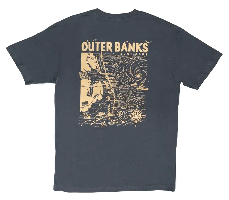 REAL Outer Banks Map Tee-Harbor Blue