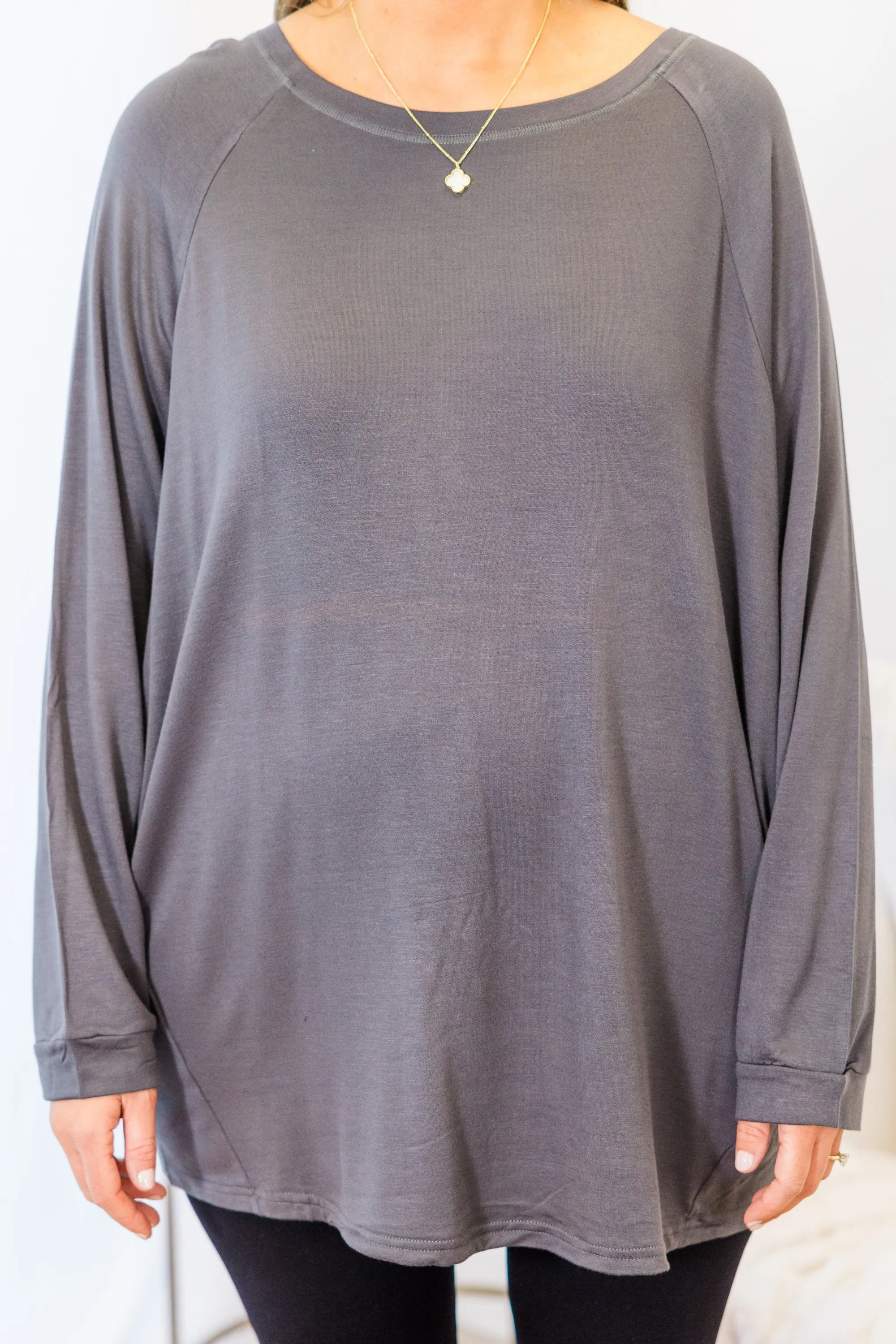 Relaxed Hem Slouchy Dolman Tunic, Charcoal Fleece