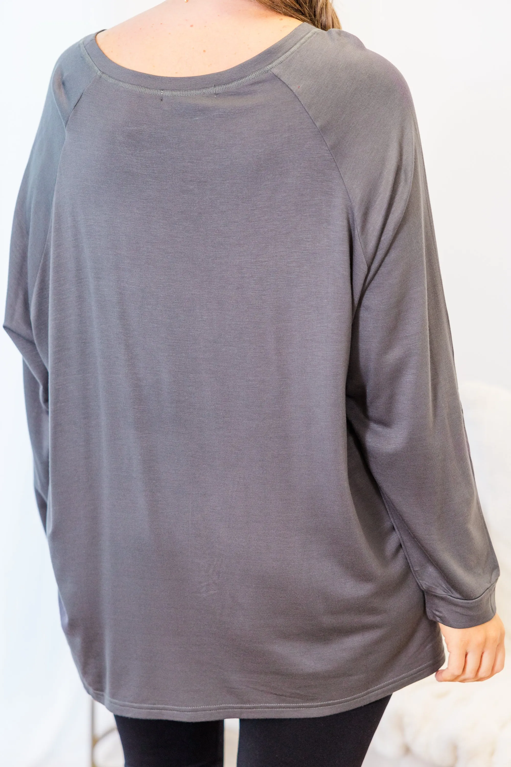 Relaxed Hem Slouchy Dolman Tunic, Charcoal Fleece