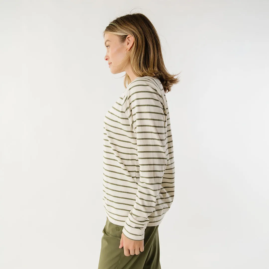 Riley Long Sleeve Stripe Tee, Ivory/Olive