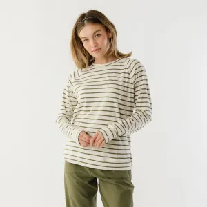 Riley Long Sleeve Stripe Tee, Ivory/Olive