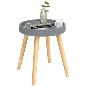 Side Table Round End Coffee Table Engineered Wood and Solid Wood Pine