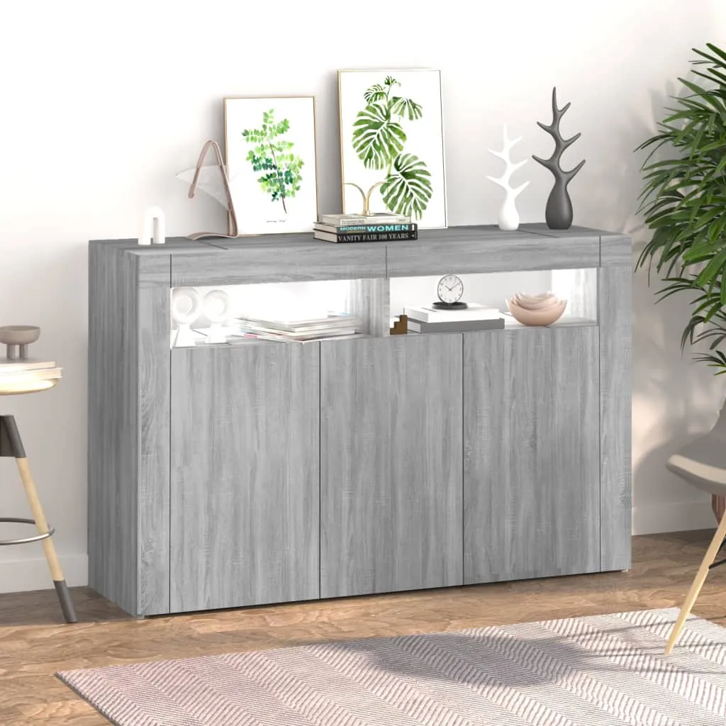 Sideboard with LED Lights Grey Sonoma 115.5x30x75 cm