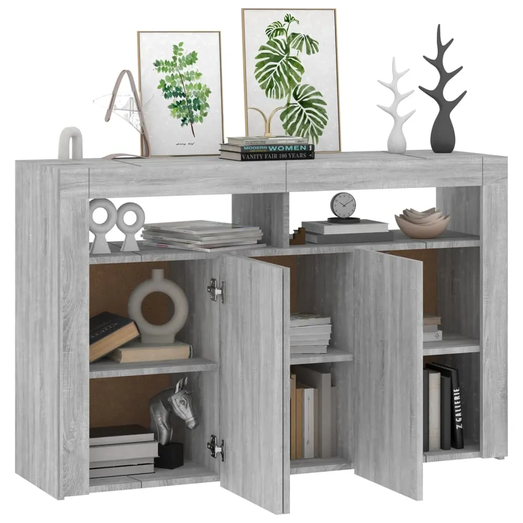 Sideboard with LED Lights Grey Sonoma 115.5x30x75 cm