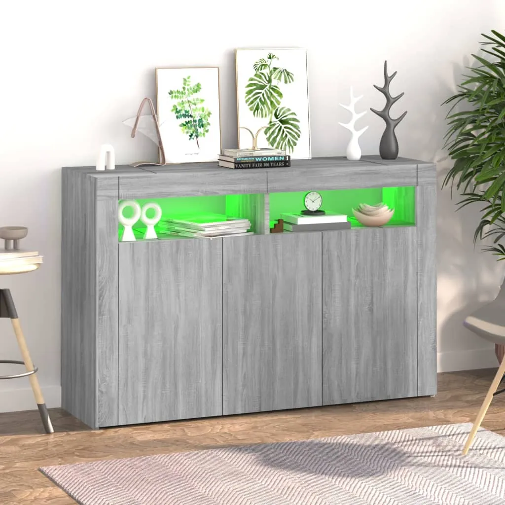 Sideboard with LED Lights Grey Sonoma 115.5x30x75 cm