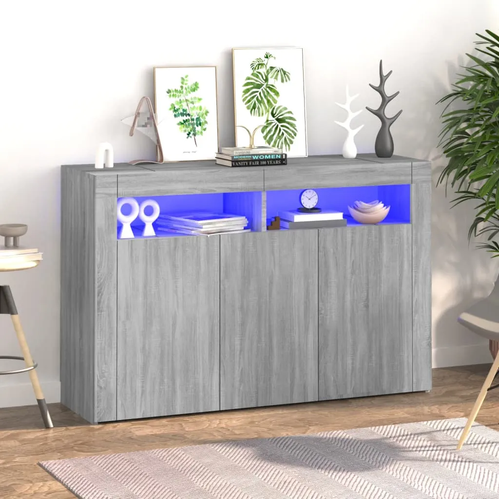 Sideboard with LED Lights Grey Sonoma 115.5x30x75 cm