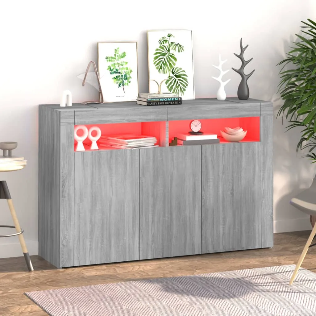 Sideboard with LED Lights Grey Sonoma 115.5x30x75 cm