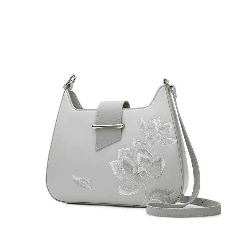 Stylish and practical gray floral shoulder bag