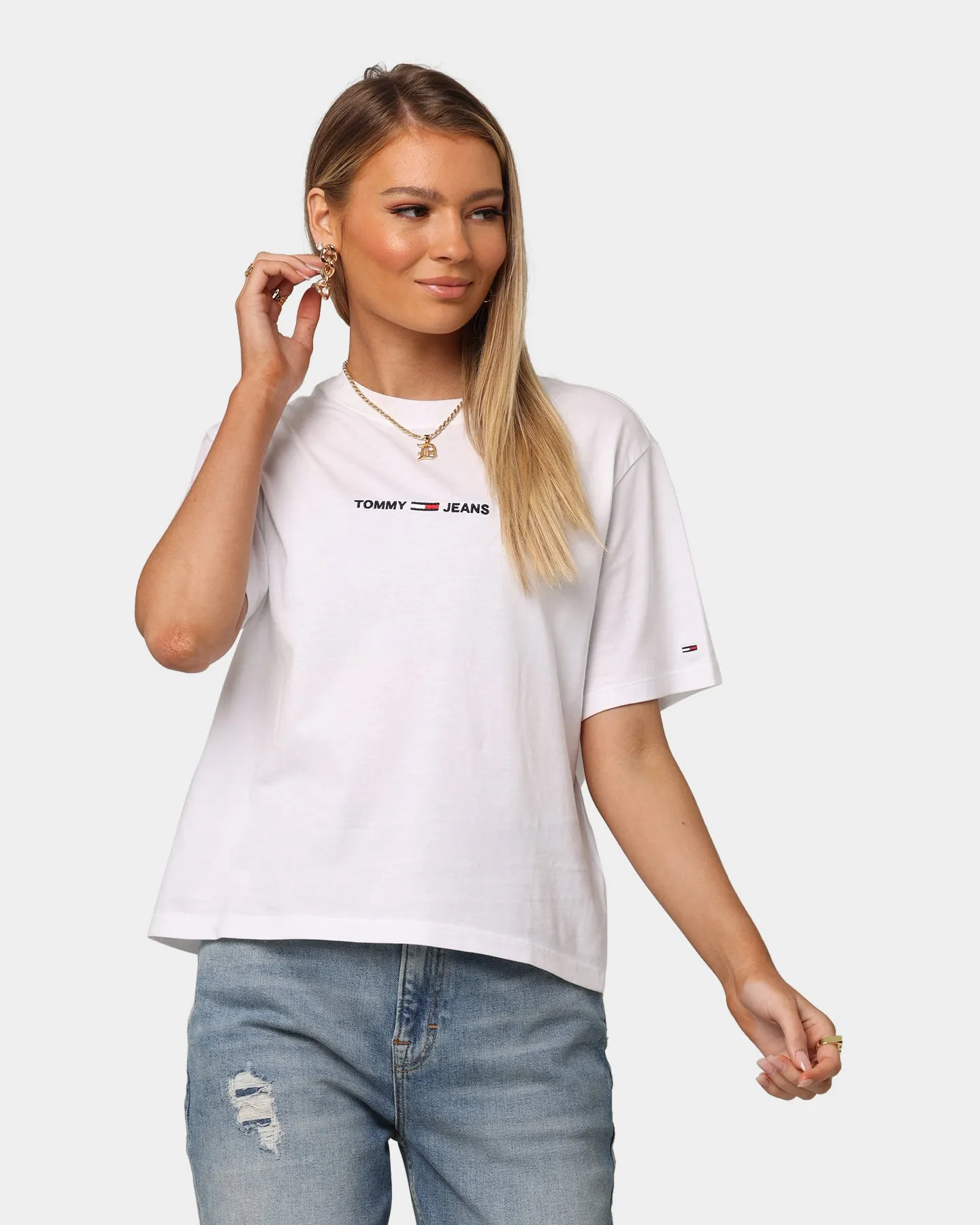 Tommy Jeans Women's Boxy Crop Linear Logo T-Shirt White