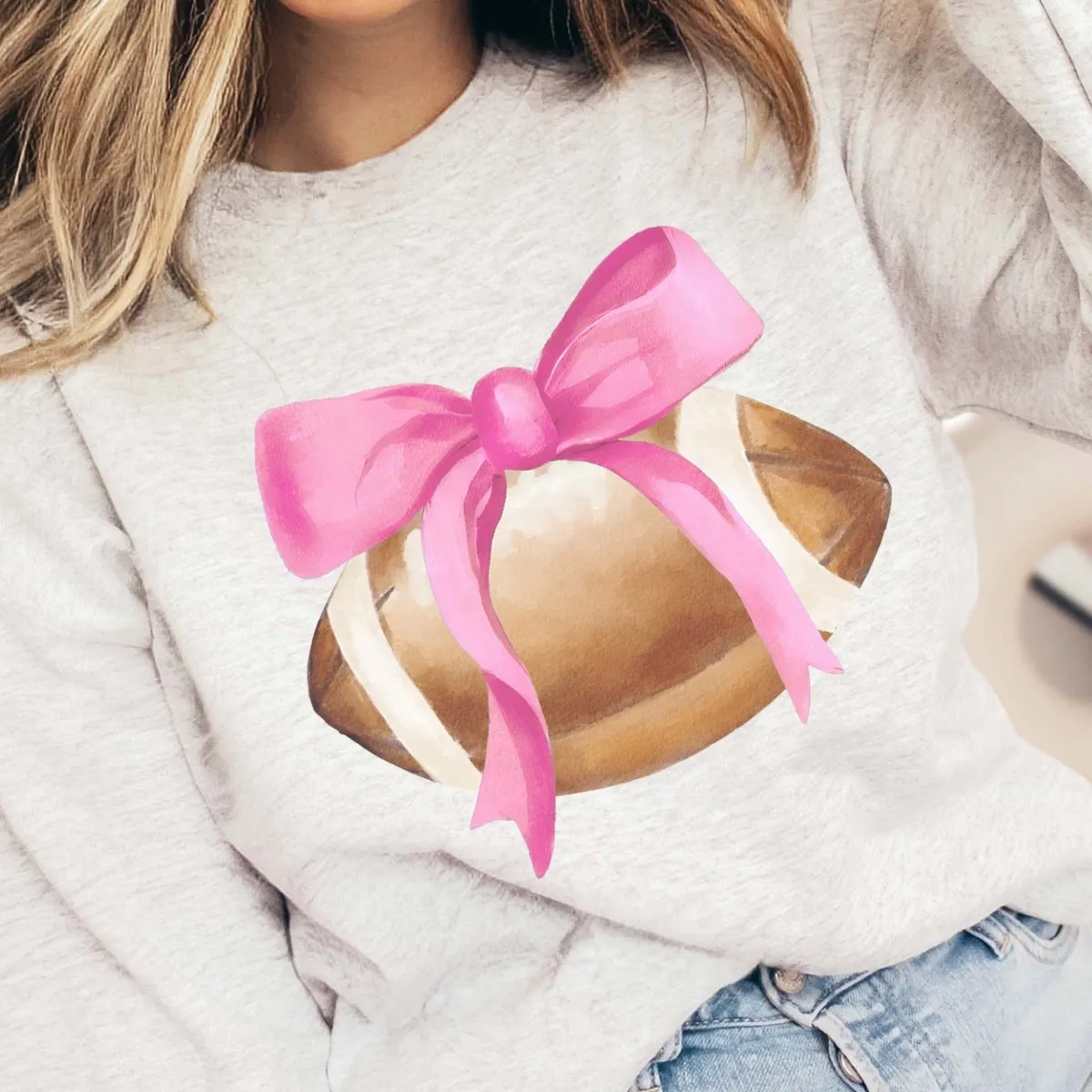 Watercolor Football With Bow Sweatshirt