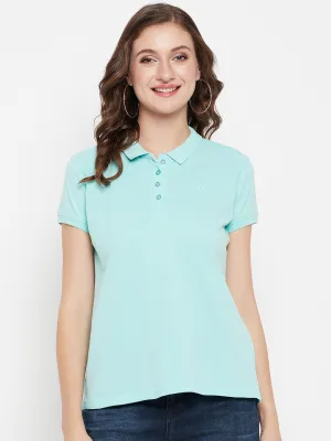 Women's Casual Regular Short Sleeve Aqua Polo neck  T-Shirt