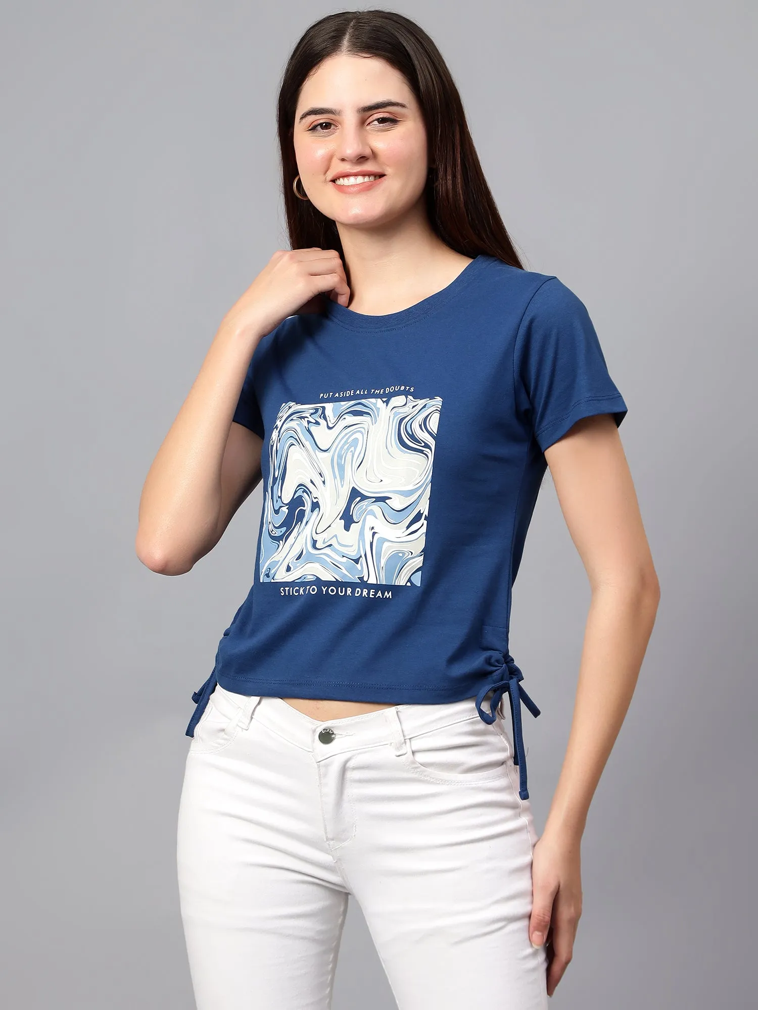 Women's Casual Regular Short Sleeve Blue Round neck Graphic Print T-Shirt