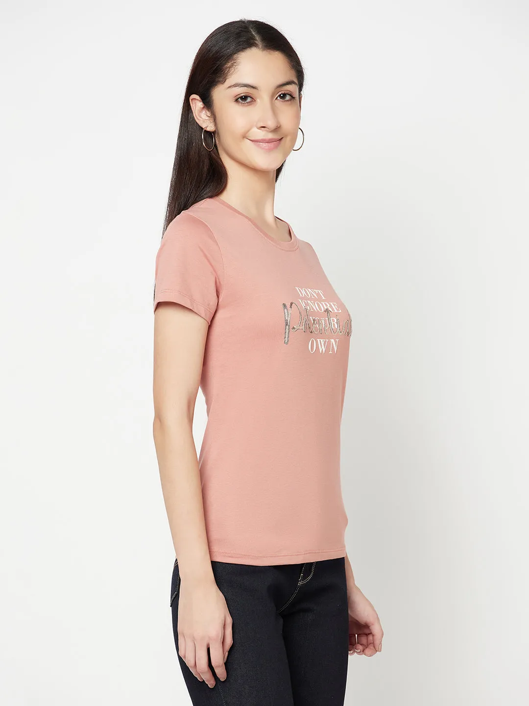 Women's Casual Regular Short Sleeve Coral Round neck Sequin work & Print T-Shirt