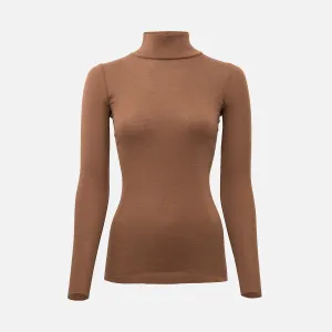 Womens Merino Wool Vakrast Roll Neck Top - Toffee