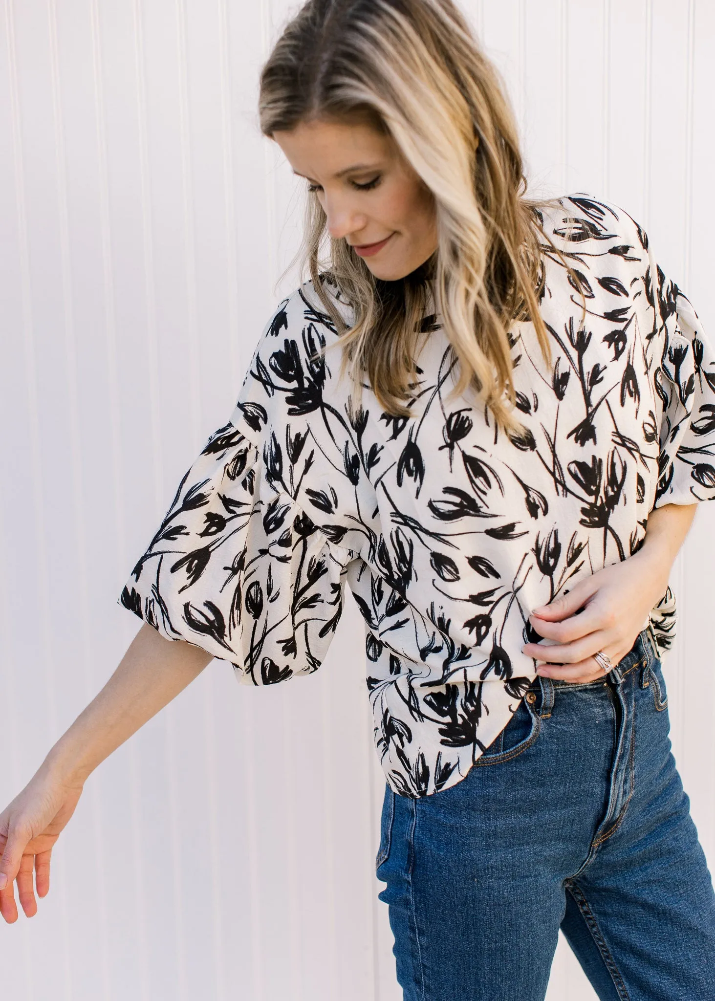 X Creamy Black Floral Top