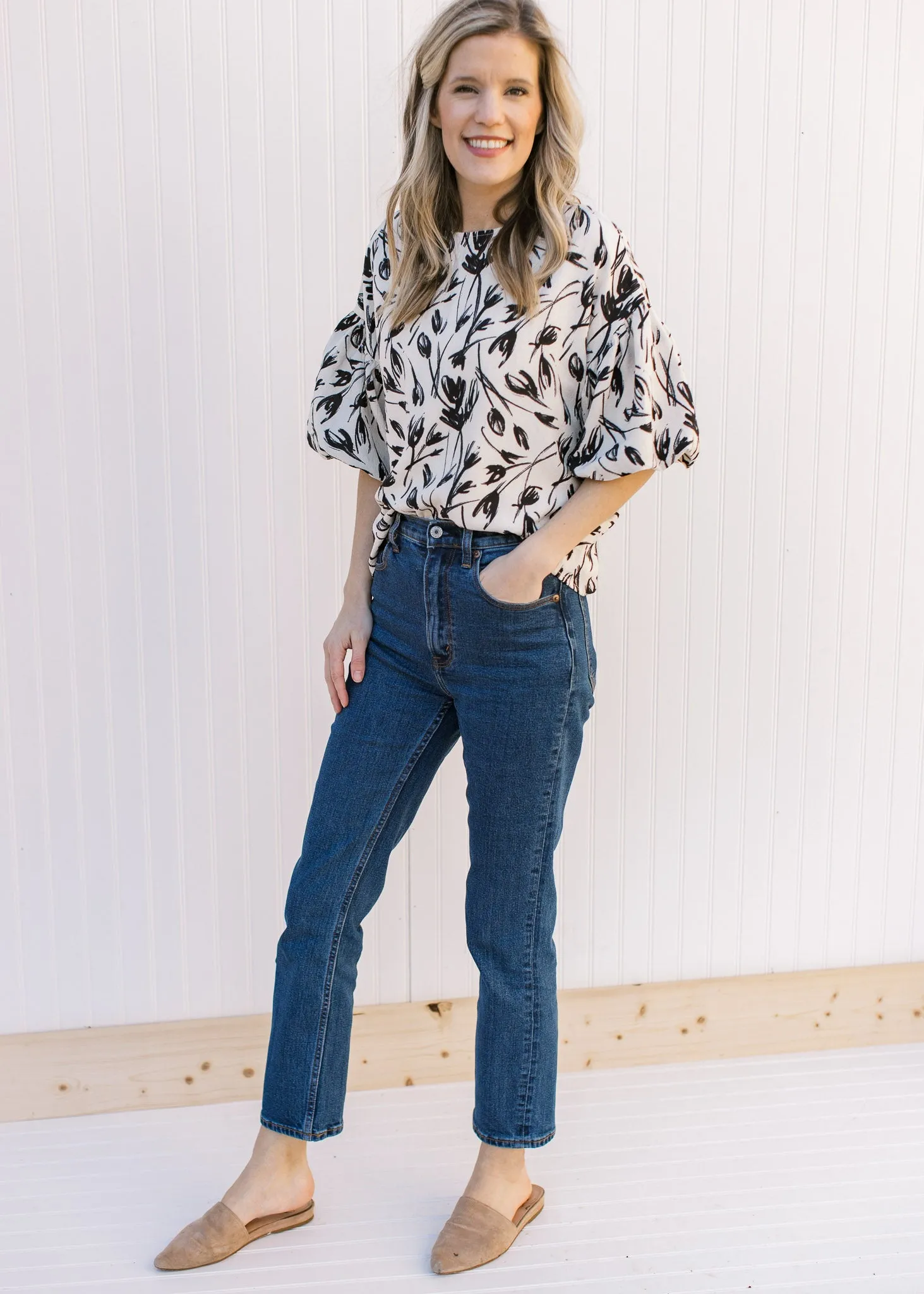 X Creamy Black Floral Top